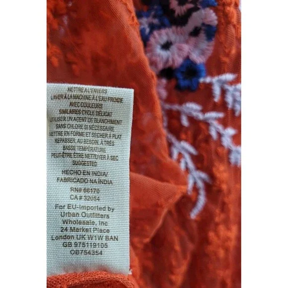 Free People Jubilee Embroidered Lace Boho Sheer Blouse Top Red Sz Small OB754354 - Picture 11 of 15